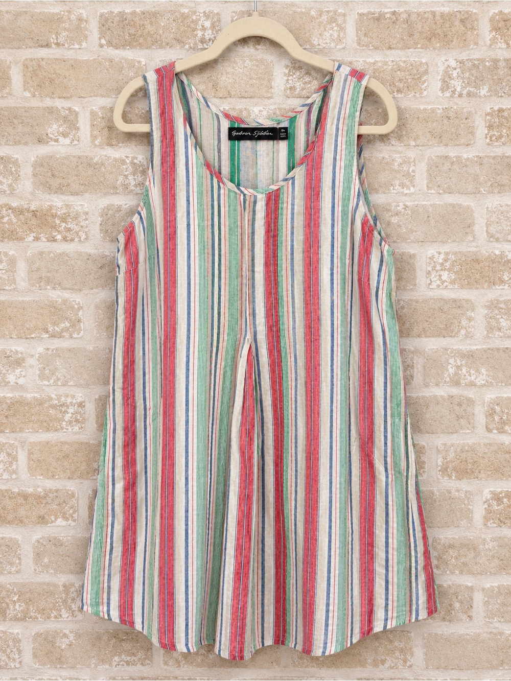 Gudrun Sjoden 100% Linen Striped Mini Dress M Lagenlook Artsy Boho Scandinavian